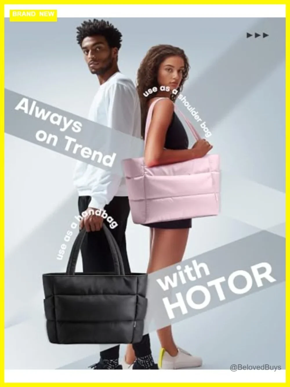 Multi-Pocket Quilted Puffer Tote Bag for Work, Travel & Gym, Fits 15.6